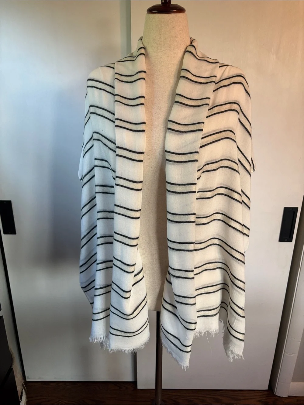 Striped Lightweight Scarf - White with Black Stripes